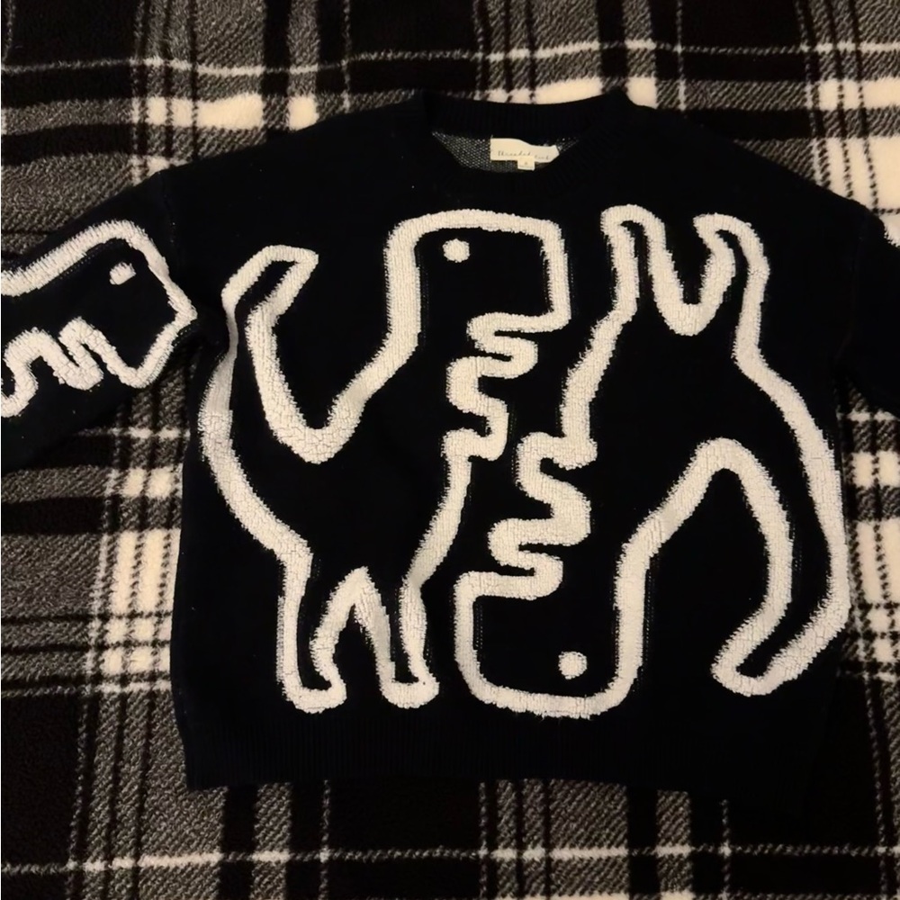 very cool dinosaur knitted sweater! super soft, super comfortable and super fun